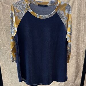Chris & Carol Blue and Gold Floral Long Sleeve Top